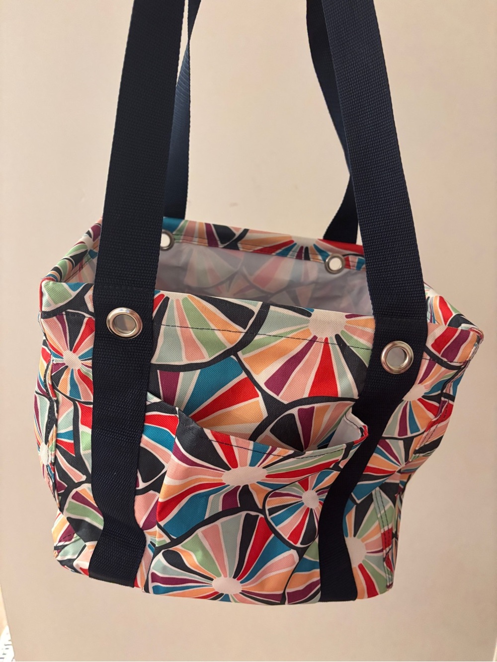 thirty-one Multicolor Fan-Print Tote with Navy Straps